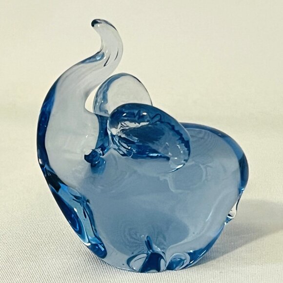 Blue Art Glass Elephant Vintage Hand Blown Raised Trunk Good Luck Figurine - Picture 8 of 8